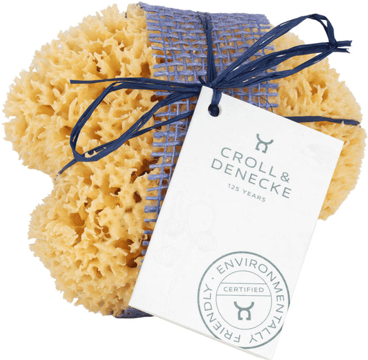 Naturschwamm 13cm, verpackt in Jute blau