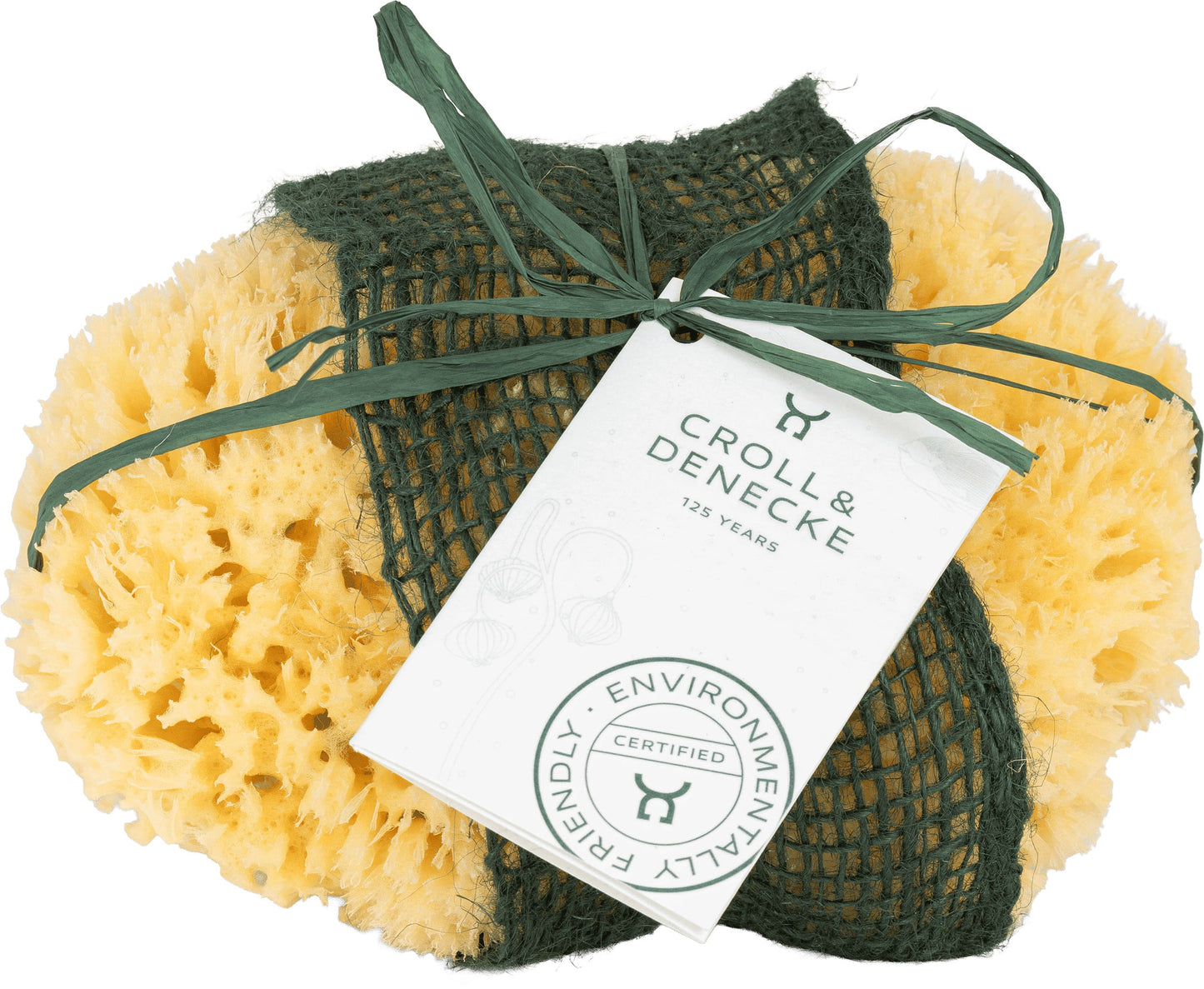 Naturschwamm 16cm, verpackt in Jute grün